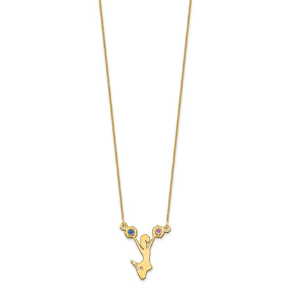 14K Yellow Gold Cheerleader W/ Bezel Birthstone Necklace
