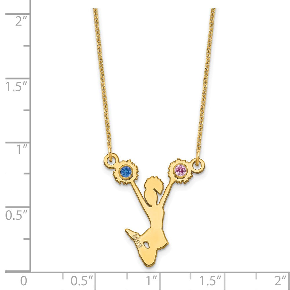 14K Yellow Gold Cheerleader W/ Bezel Birthstone Necklace