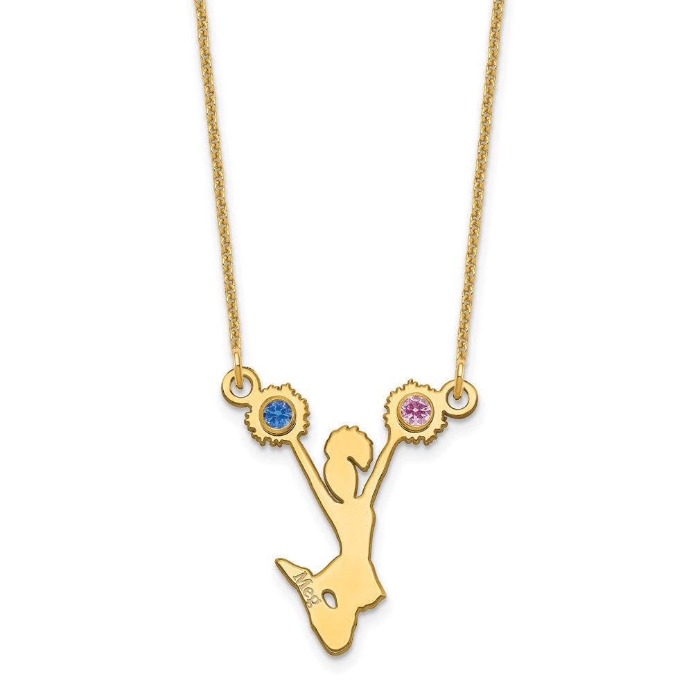 14K Yellow Gold Cheerleader W/ Bezel Birthstone Necklace