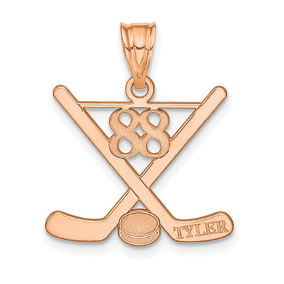 Rose Plated Sterling Silver/Rose Personalized Hockey Pendant