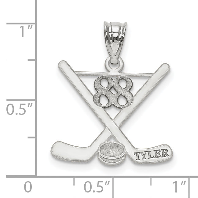 14K White Gold Personalized Hockey Pendant