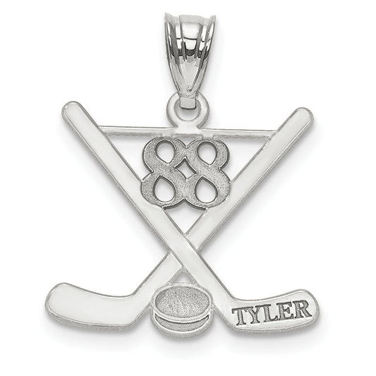 14K White Gold Personalized Hockey Pendant