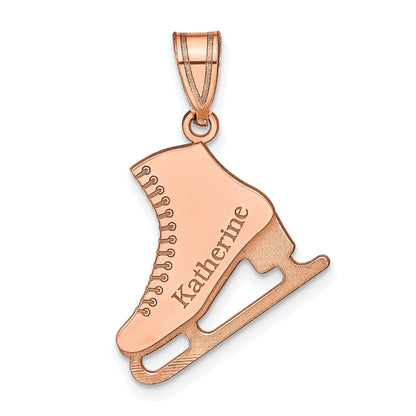 Rose Plated Sterling Silver/Rose Personalized Ice Skate Pendant