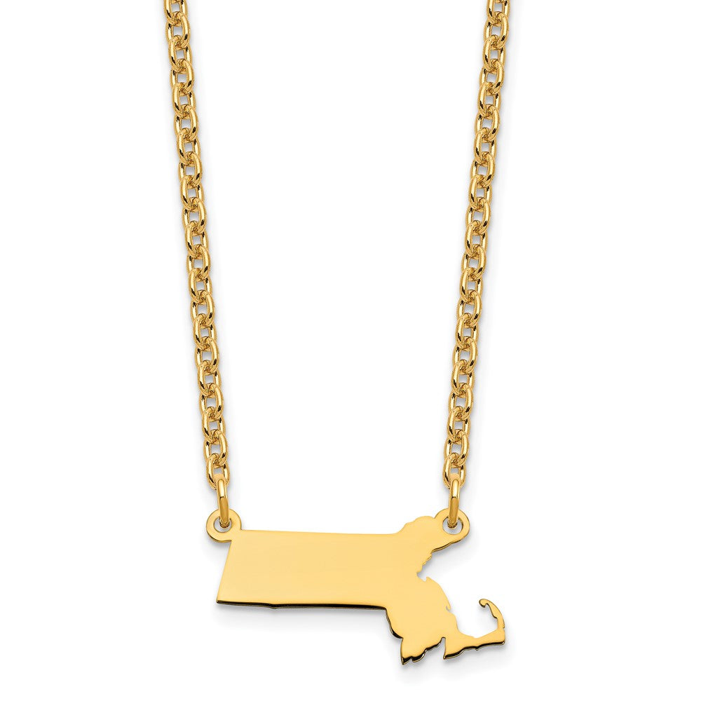 Gold Plated Sterling Silver/Gold Massachusetts State Necklace