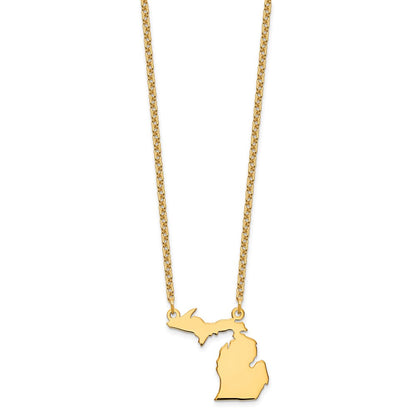 Gold Plated Sterling Silver/Gold Michigan State Necklace