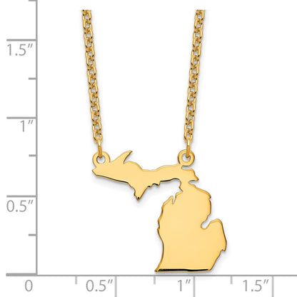 Gold Plated Sterling Silver/Gold Michigan State Necklace