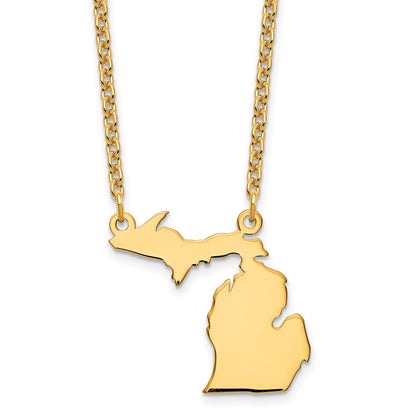 Gold Plated Sterling Silver/Gold Michigan State Necklace