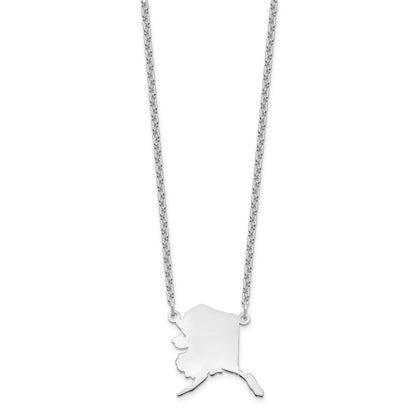 Sterling Silver Silver/Rhodium Plated Alaska State Necklace