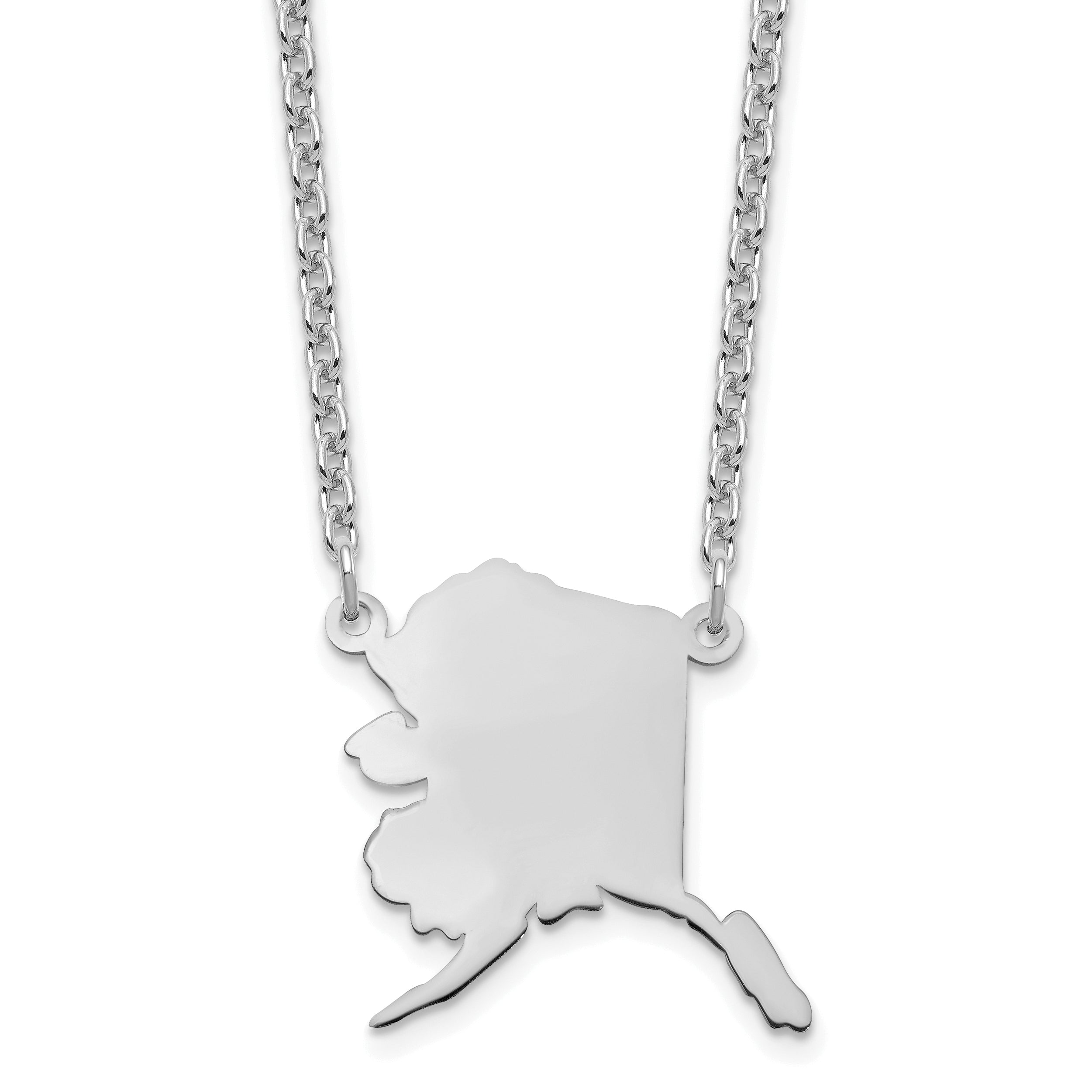 Sterling Silver Silver/Rhodium Plated Alaska State Necklace