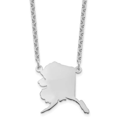 Sterling Silver Silver/Rhodium Plated Alaska State Necklace