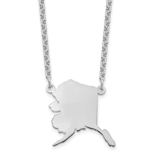 Sterling Silver Silver/Rhodium Plated Alaska State Necklace