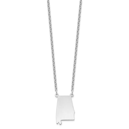 Sterling Silver Silver/Rhodium Plated Alabama State Necklace