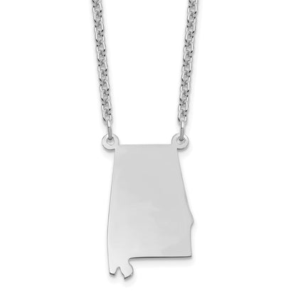 Sterling Silver Silver/Rhodium Plated Alabama State Necklace