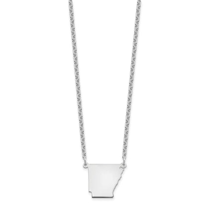 Sterling Silver Silver/Rhodium Plated Arkansas State Necklace