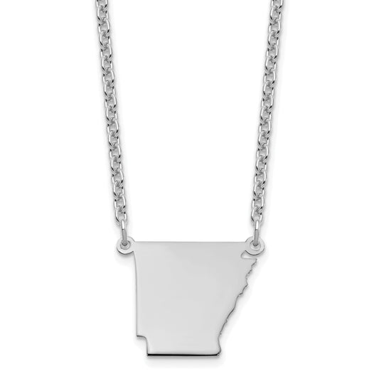Sterling Silver Silver/Rhodium Plated Arkansas State Necklace