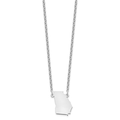 Sterling Silver Silver/Rhodium Plated Georgia State Necklace