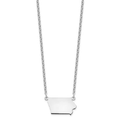 Sterling Silver Silver/Rhodium Plated Iowa State Necklace