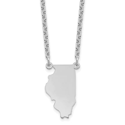 Sterling Silver Silver/Rhodium Plated Illinois State Necklace