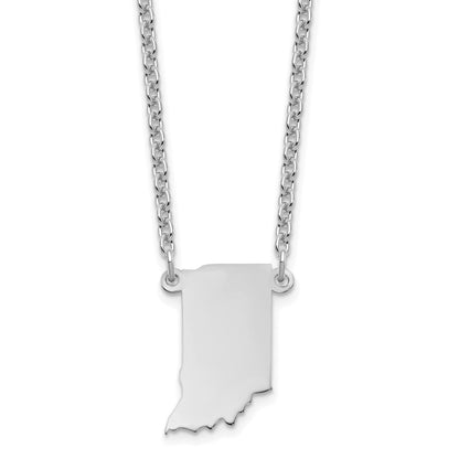 Sterling Silver Silver/Rhodium Plated Indiana State Necklace