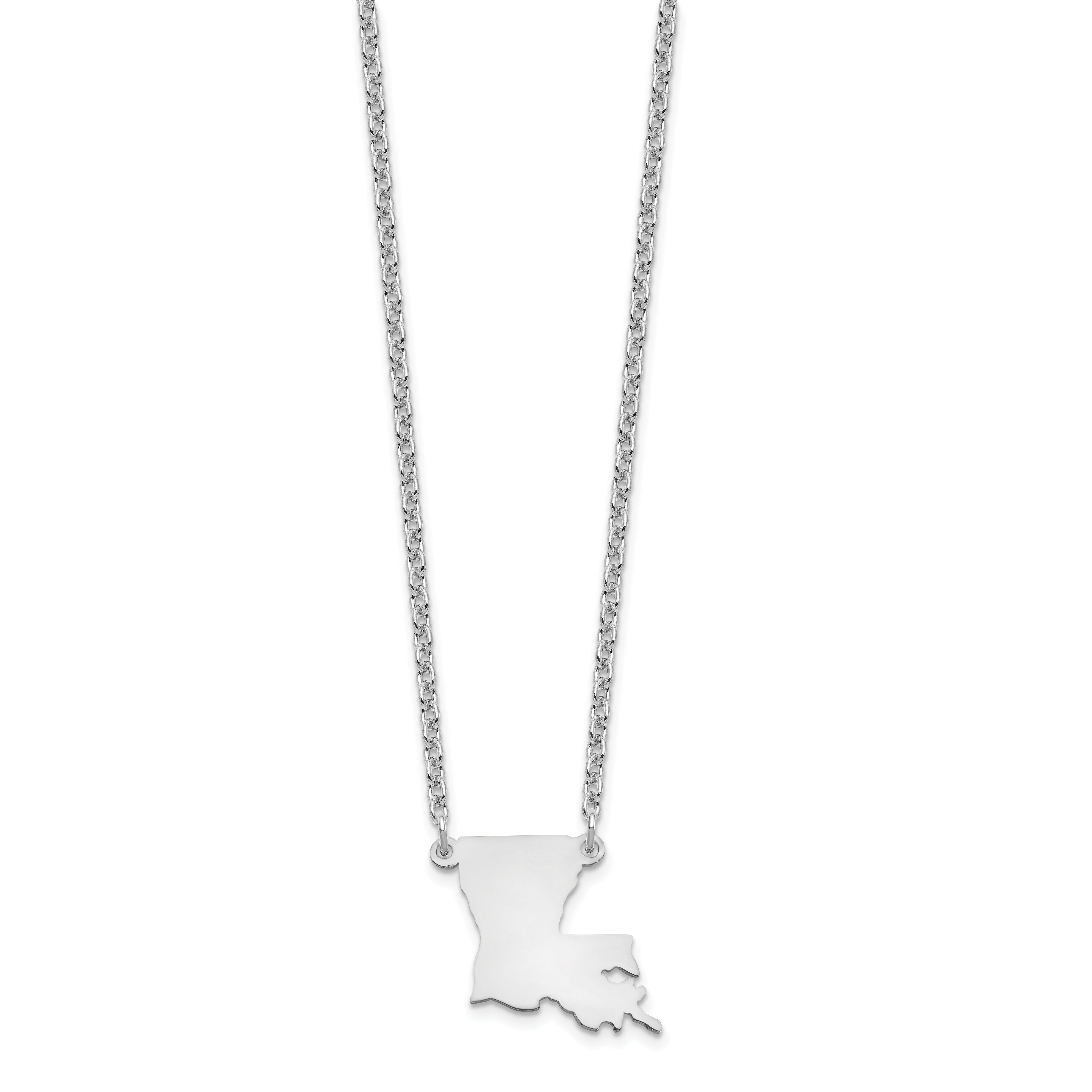 Sterling Silver Silver/Rhodium Plated Louisiana State Necklace