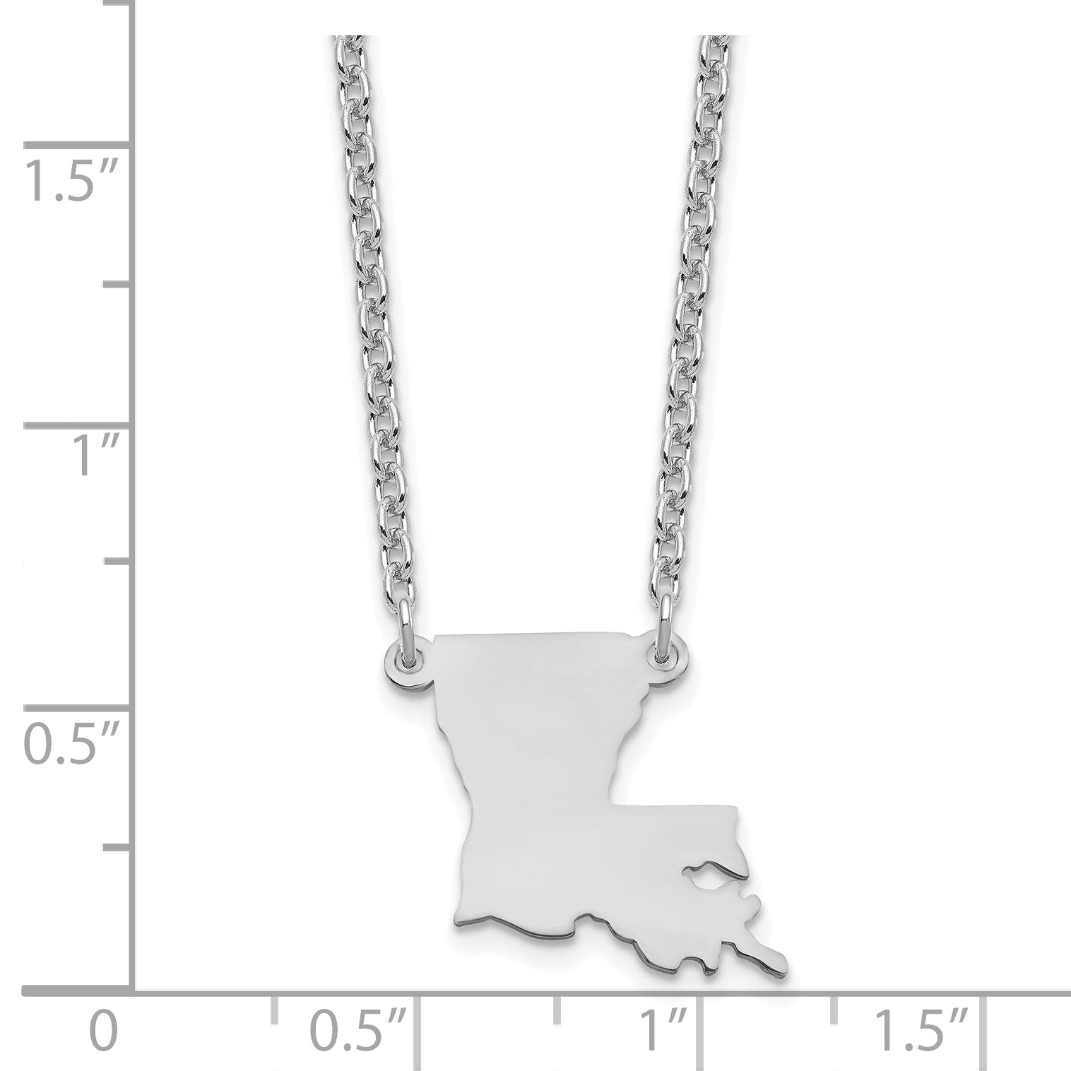 Sterling Silver Silver/Rhodium Plated Louisiana State Necklace