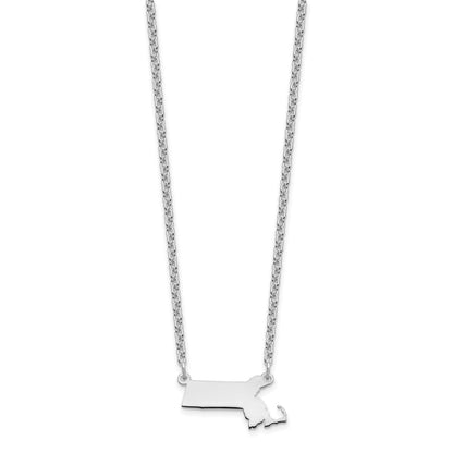 Sterling Silver Silver/Rhodium Plated Massachusetts State Necklace