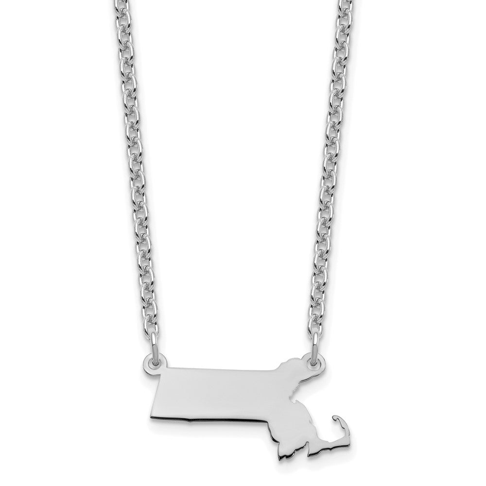Sterling Silver Silver/Rhodium Plated Massachusetts State Necklace