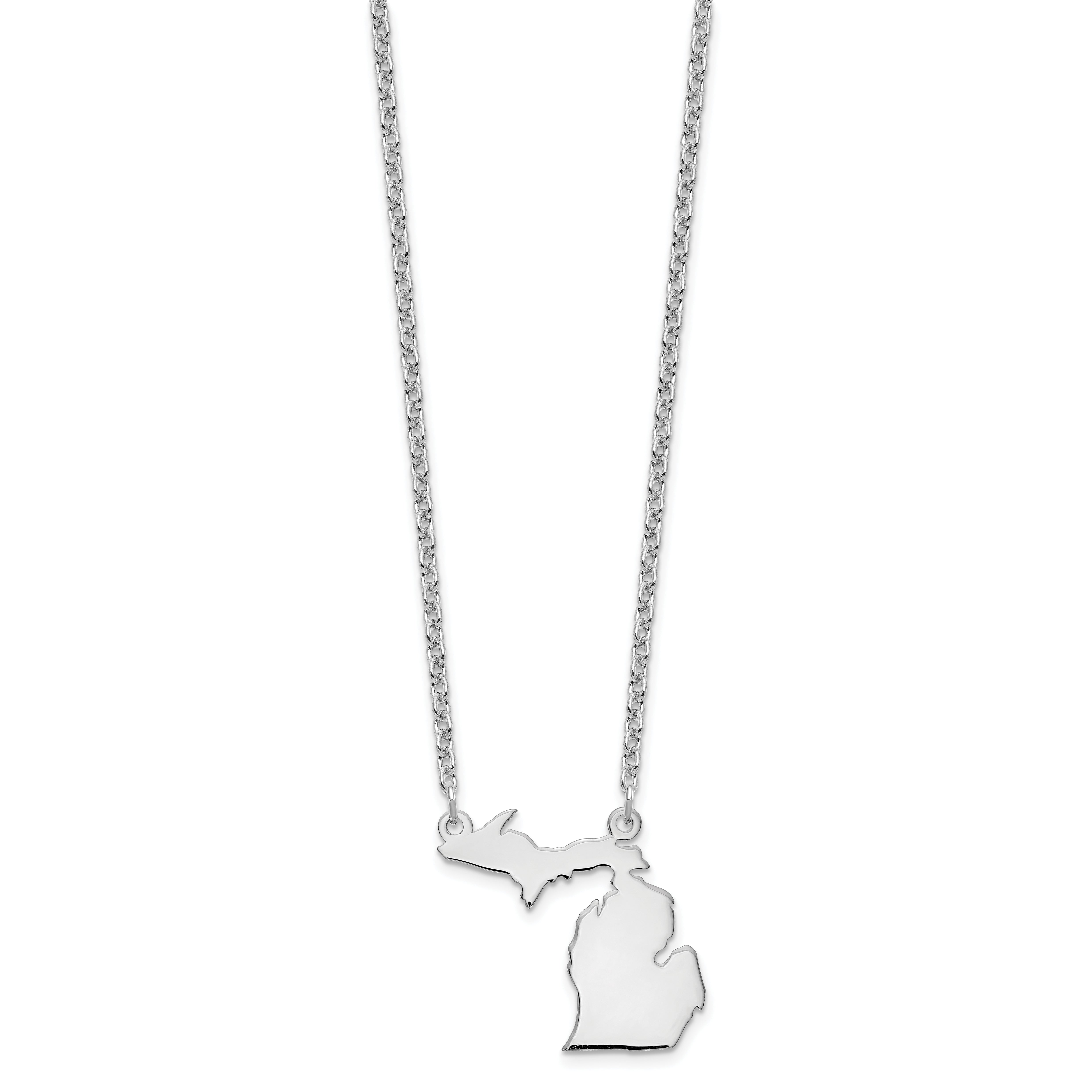 Sterling Silver Silver/Rhodium Plated Michigan State Necklace