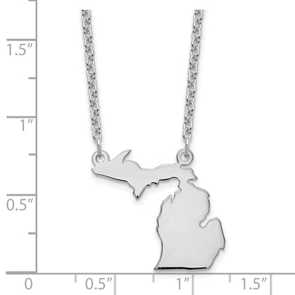 Sterling Silver Silver/Rhodium Plated Michigan State Necklace