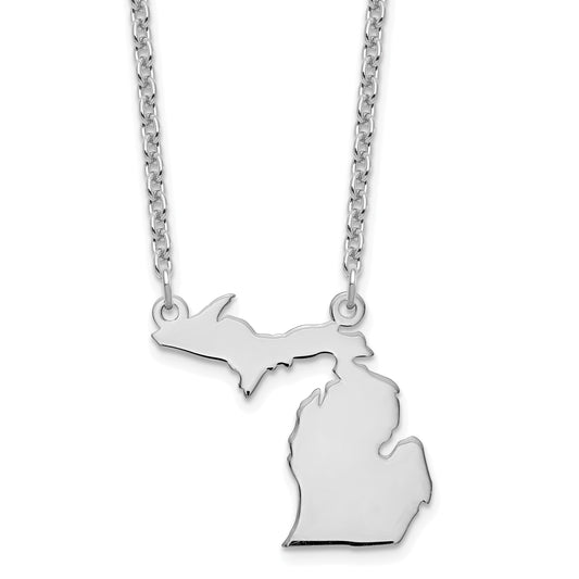 Sterling Silver Silver/Rhodium Plated Michigan State Necklace