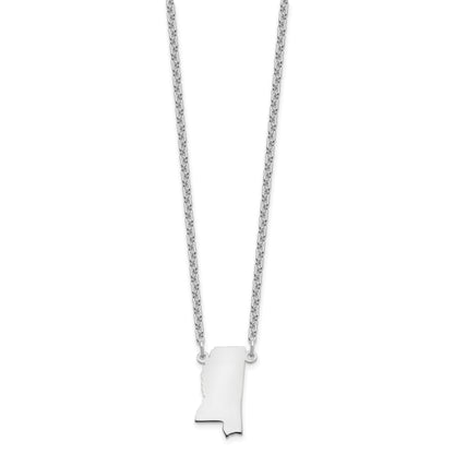Sterling Silver Silver/Rhodium Plated Mississippi State Necklace