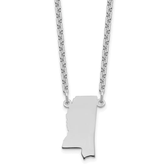 Sterling Silver Silver/Rhodium Plated Mississippi State Necklace