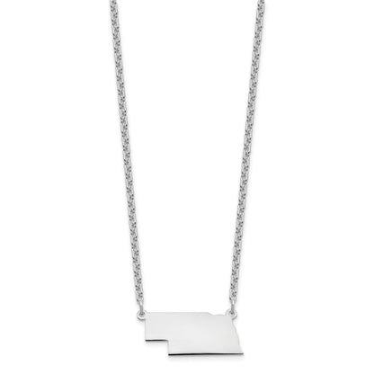 Sterling Silver Silver/Rhodium Plated Nebraska State Necklace