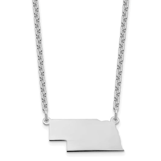 Sterling Silver Silver/Rhodium Plated Nebraska State Necklace