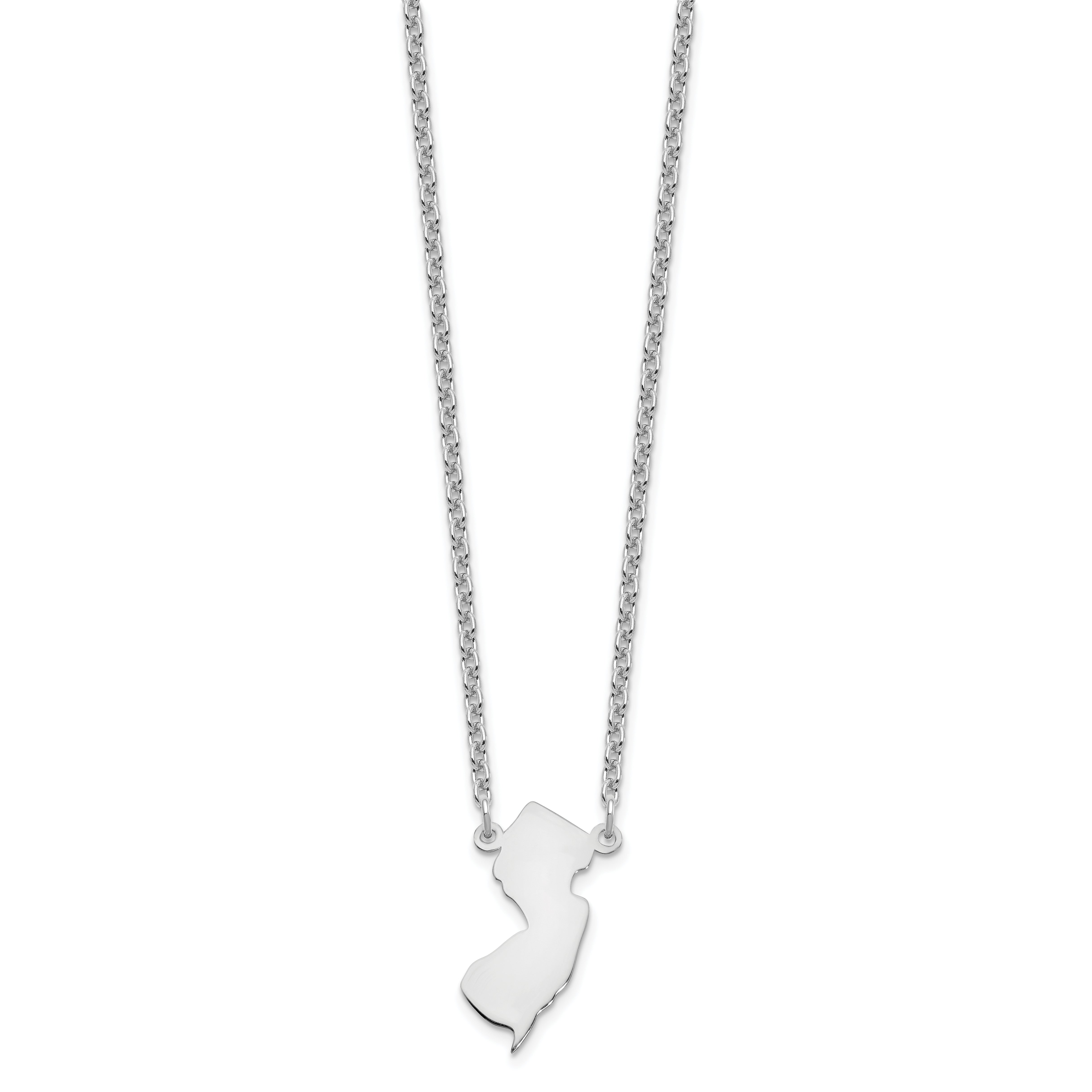 Sterling Silver Silver/Rhodium Plated New Jersey State Necklace