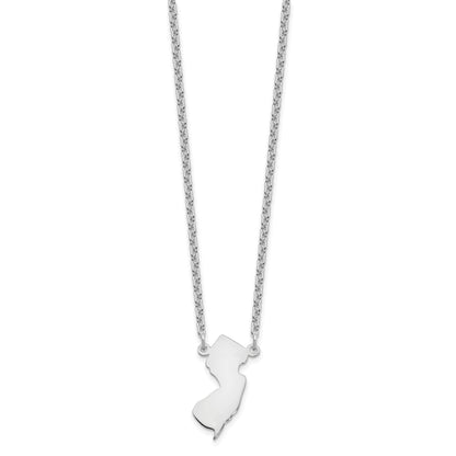 Sterling Silver Silver/Rhodium Plated New Jersey State Necklace