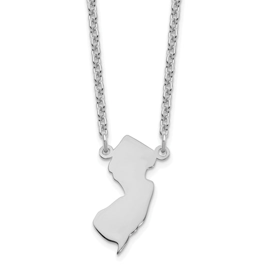 Sterling Silver Silver/Rhodium Plated New Jersey State Necklace