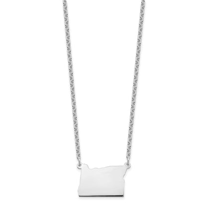 Sterling Silver Silver/Rhodium Plated Oregon State Necklace