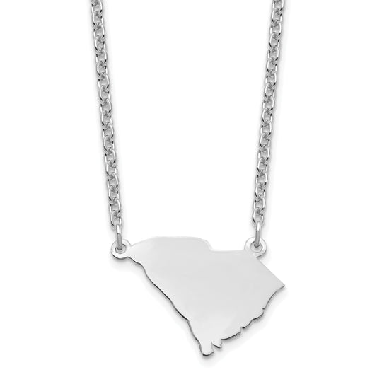 Sterling Silver Silver/Rhodium Plated South Carolina State Necklace