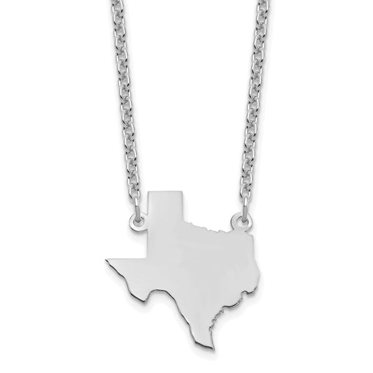 Sterling Silver Silver/Rhodium Plated Texas State Necklace