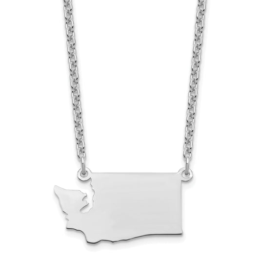 Sterling Silver Silver/Rhodium Plated Washington State Necklace