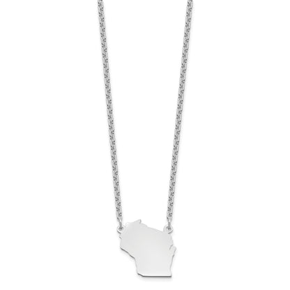 Sterling Silver Silver/Rhodium Plated Wisconsin State Necklace