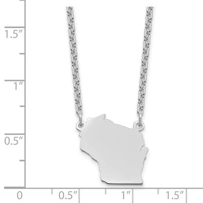 Sterling Silver Silver/Rhodium Plated Wisconsin State Necklace