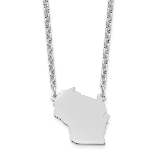 Sterling Silver Silver/Rhodium Plated Wisconsin State Necklace