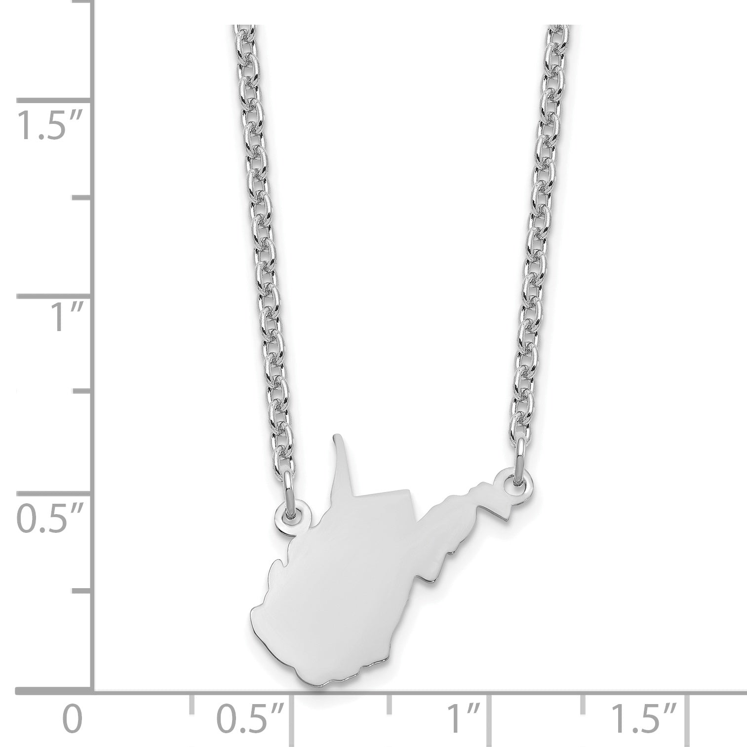 Sterling Silver Silver/Rhodium Plated West Virginia State Necklace
