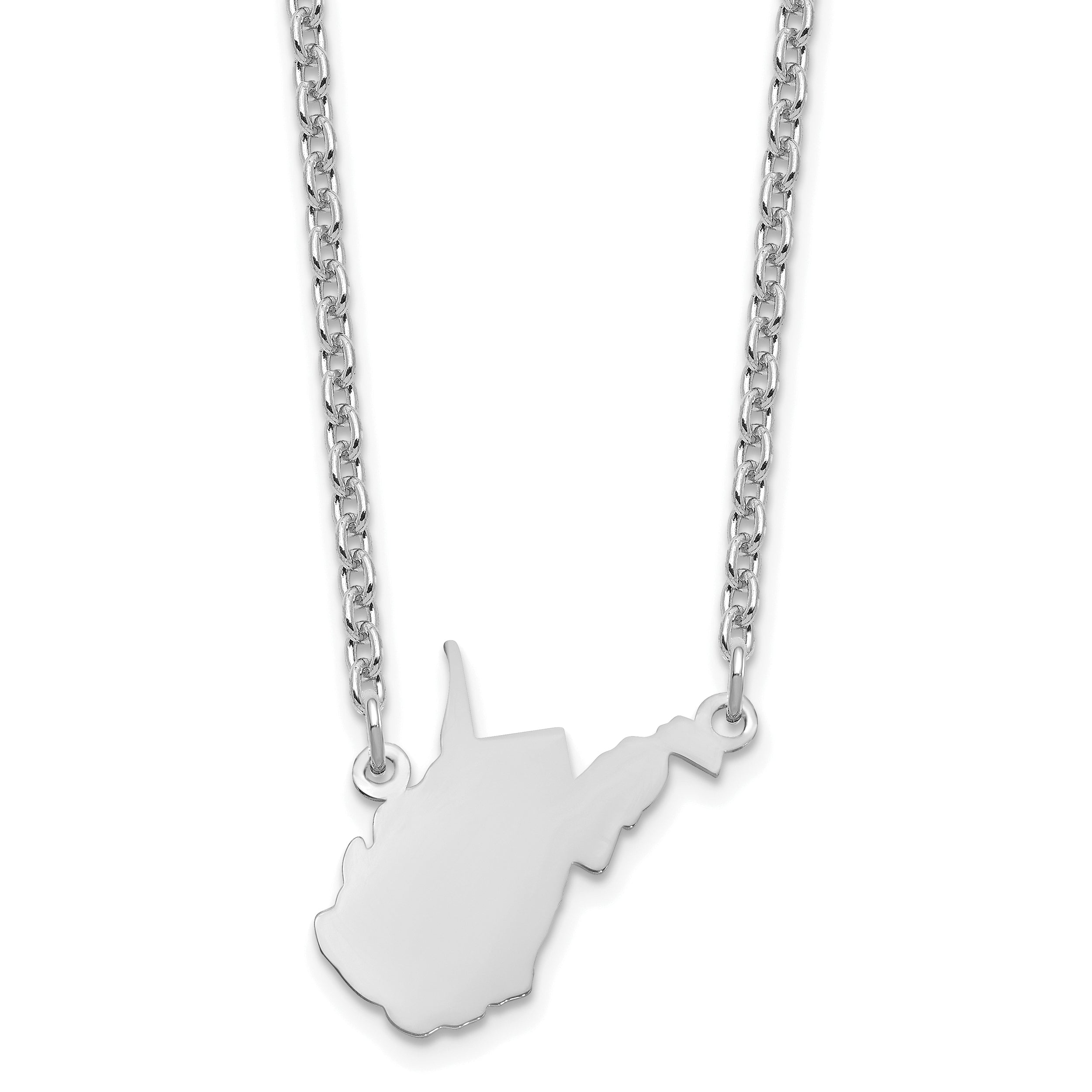 Sterling Silver Silver/Rhodium Plated West Virginia State Necklace