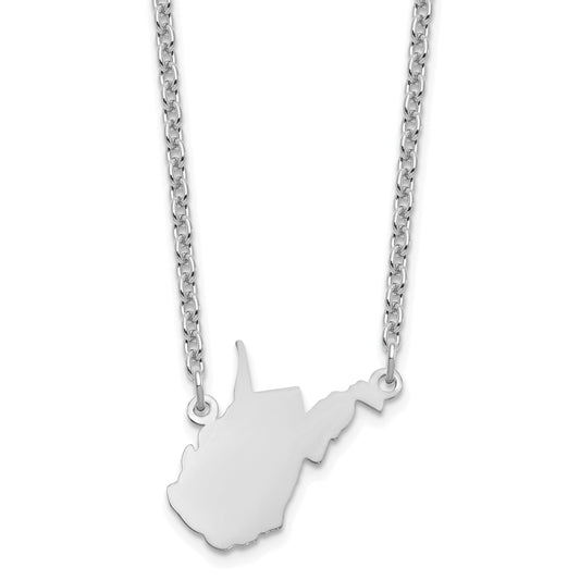 Sterling Silver Silver/Rhodium Plated West Virginia State Necklace