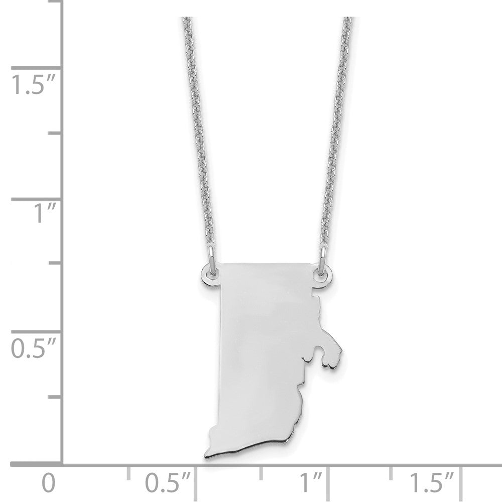 Sterling Silver Silver/Rhodium Plated Rhode Island State Necklace