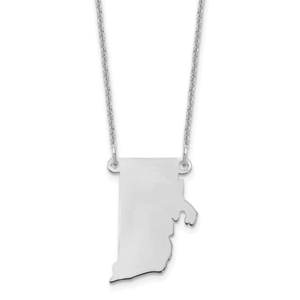 Sterling Silver Silver/Rhodium Plated Rhode Island State Necklace