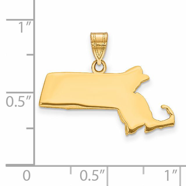 14k Yellow Gold 14KY Massachusetts State Pendant